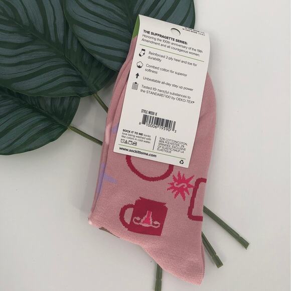 Sock It To Me Pink Equalitea Equality Women's Rights Novelty Tea Crew Socks - Picture 3 of 8